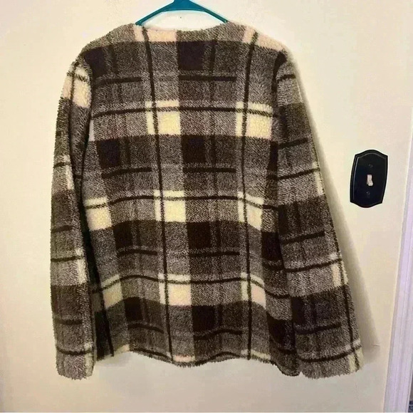 Sanctuary Brown Plaid Teddy Sherpa Jacket Coat Size M - Picture 7 of 9